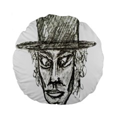 Man With Hat Head Pencil Drawing Illustration Standard 15  Premium Round Cushions