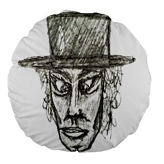 Man With Hat Head Pencil Drawing Illustration Large 18  Premium Round Cushions