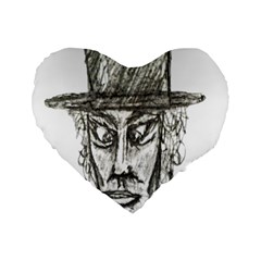 Man With Hat Head Pencil Drawing Illustration Standard 16  Premium Heart Shape Cushions