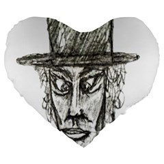 Man With Hat Head Pencil Drawing Illustration Large 19  Premium Heart Shape Cushions by dflcprints