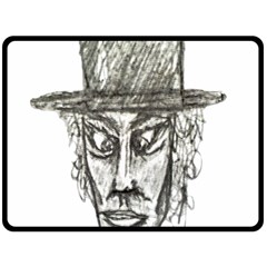 Man With Hat Head Pencil Drawing Illustration Double Sided Fleece Blanket (large)  by dflcprints