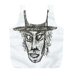 Man With Hat Head Pencil Drawing Illustration Full Print Recycle Bags (l)  by dflcprints