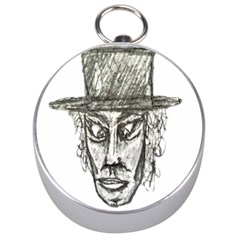 Man With Hat Head Pencil Drawing Illustration Silver Compasses by dflcprints