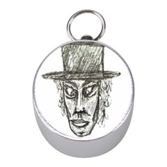 Man With Hat Head Pencil Drawing Illustration Mini Silver Compasses by dflcprints