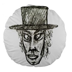 Man With Hat Head Pencil Drawing Illustration Large 18  Premium Flano Round Cushions