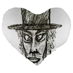 Man With Hat Head Pencil Drawing Illustration Large 19  Premium Flano Heart Shape Cushions