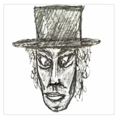 Man With Hat Head Pencil Drawing Illustration Large Satin Scarf (square)