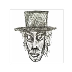 Man With Hat Head Pencil Drawing Illustration Small Satin Scarf (square)  by dflcprints