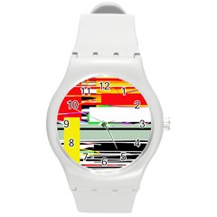 Lines and squares  Round Plastic Sport Watch (M)