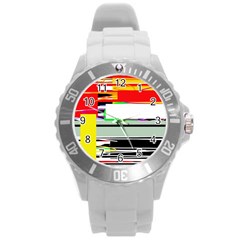 Lines and squares  Round Plastic Sport Watch (L)