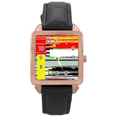 Lines and squares  Rose Gold Leather Watch 