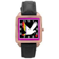 Bird Rose Gold Leather Watch  by Valentinaart