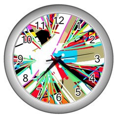 Colorful Big Bang Wall Clocks (silver)  by Valentinaart