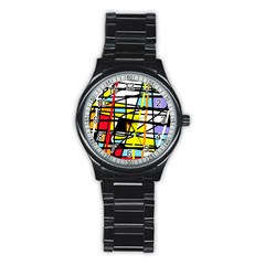 Casual Abstraction Stainless Steel Round Watch