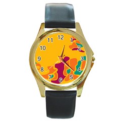 Colorful Creativity Round Gold Metal Watch by Valentinaart