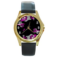 Magenta Creativity  Round Gold Metal Watch by Valentinaart