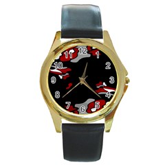 Red Creativity Round Gold Metal Watch