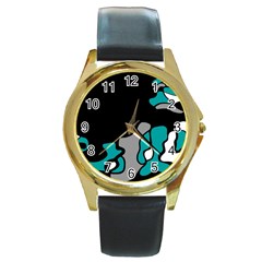 Cyan Creativity 2 Round Gold Metal Watch by Valentinaart