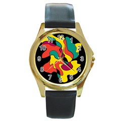 Colorful Spot Round Gold Metal Watch