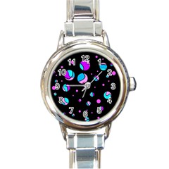 Blue And Purple Dots Round Italian Charm Watch by Valentinaart