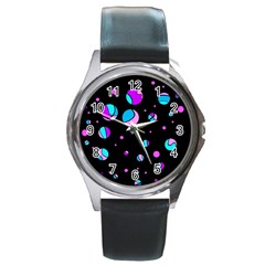 Blue And Purple Dots Round Metal Watch