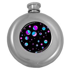 Blue And Purple Dots Round Hip Flask (5 Oz)