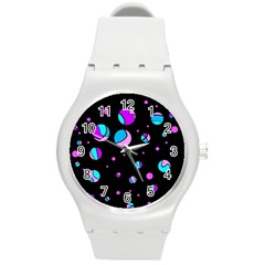 Blue And Purple Dots Round Plastic Sport Watch (m)