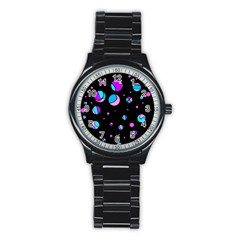 Blue And Purple Dots Stainless Steel Round Watch