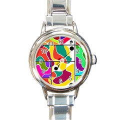 Colorful Windows  Round Italian Charm Watch by Valentinaart