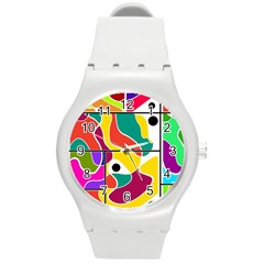 Colorful Windows  Round Plastic Sport Watch (m) by Valentinaart