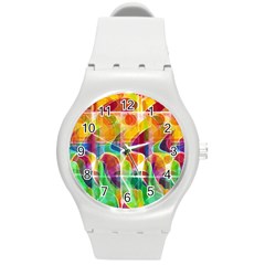 Abstract Sunrise Round Plastic Sport Watch (m) by Valentinaart