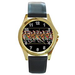 Colorful barbwire  Round Gold Metal Watch