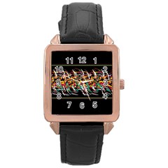 Colorful barbwire  Rose Gold Leather Watch 