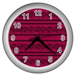 Red barbwire pattern Wall Clocks (Silver)  Front