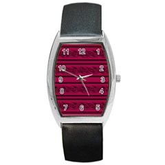 Red Barbwire Pattern Barrel Style Metal Watch