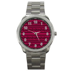 Red Barbwire Pattern Sport Metal Watch by Valentinaart