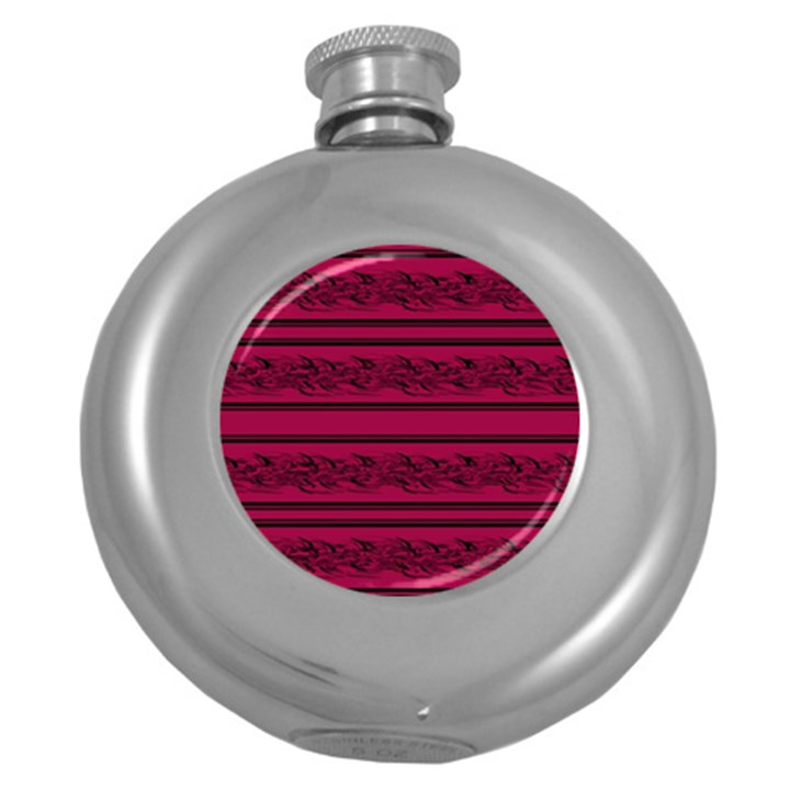 Red barbwire pattern Round Hip Flask (5 oz)