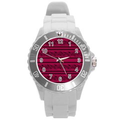 Red Barbwire Pattern Round Plastic Sport Watch (l)