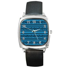 Blue Barbwire Square Metal Watch by Valentinaart