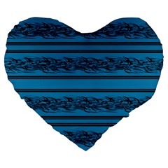 Blue Barbwire Large 19  Premium Flano Heart Shape Cushions