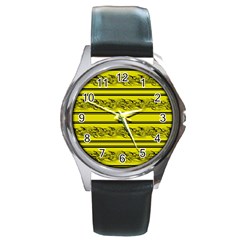 Yellow Barbwire Round Metal Watch