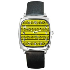 Yellow Barbwire Square Metal Watch by Valentinaart