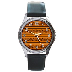 Orange Barbwire Pattern Round Metal Watch