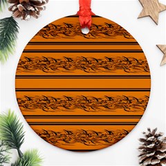 Orange Barbwire Pattern Ornament (round)  by Valentinaart