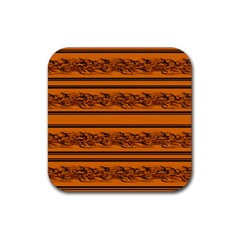 Orange Barbwire Pattern Rubber Coaster (square)  by Valentinaart