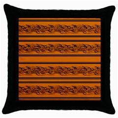 Orange Barbwire Pattern Throw Pillow Case (black) by Valentinaart