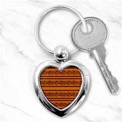 Orange Barbwire Pattern Key Chains (heart)  by Valentinaart