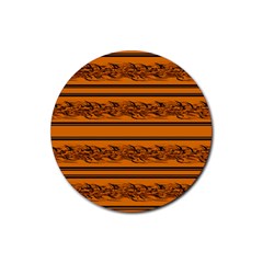 Orange Barbwire Pattern Rubber Coaster (round)  by Valentinaart