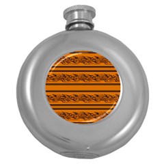 Orange Barbwire Pattern Round Hip Flask (5 Oz) by Valentinaart