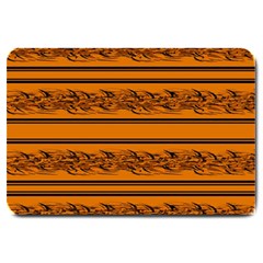 Orange Barbwire Pattern Large Doormat  by Valentinaart